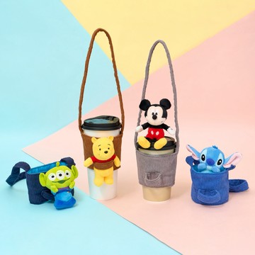 【R.FUN SHOP】迪士尼立體絨毛娃娃杯套 造型杯套 維尼 史迪奇 米奇 三眼怪 吊飾 玩偶 CA971