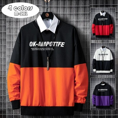 Tシャツ メンズ 長袖 丸い襟 配色切り替え スウェット ゆったり ベースボール 大きいサイズ カジュアル おしゃれ トップス 春秋アウター 新作4色 代30代40代 通販 Lineポイント最大get Lineショッピング