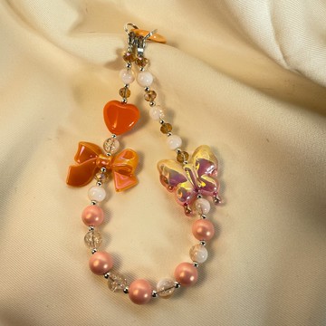 Rom828 串珠手機鍊-夢幻橘彩蝴蝶結149