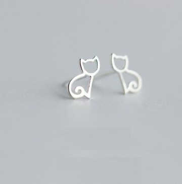 925純銀耳環耳針式耳飾-可愛小貓咪氣質簡約情人節生日禮物女飾品73dr4【獨家進口】【米蘭精品】