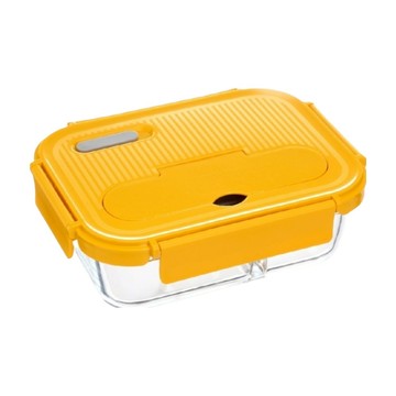 HICHEF 掌廚 Eco Fresh 耐熱玻璃分離保鮮盒 6：4完美分隔 食物不混味  黃色 1050ml  1個