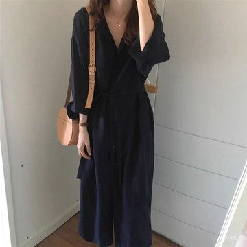 （時尚單品連身裙）💙韓系休閒綁帶蝴蝶結法式襯衫式連身裙💙