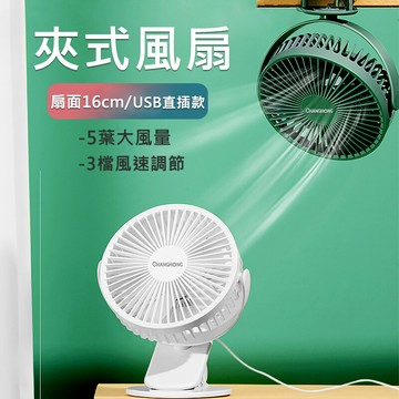 三用直插式風扇 720度旋轉 夾/立/掛式風扇 三檔風量 嬰兒車/宿舍/辦公室  (usb插電款)