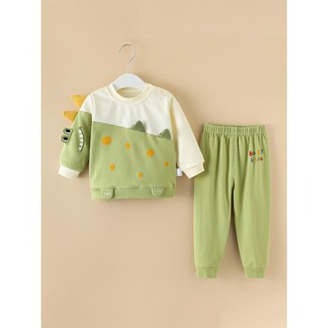 春秋款純棉寶寶衣服兩件套綠色長袖長褲衛衣套裝中小童分體嬰兒
