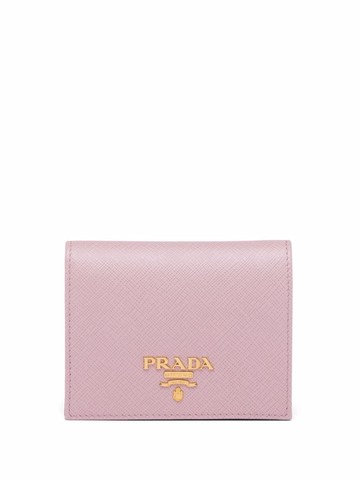 Prada - logo-lettering compact wallet - women - Leather - One Size - Pink
