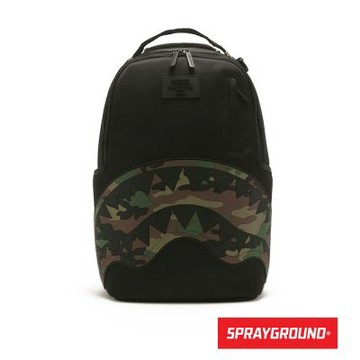 SPRAYGROUND-迷彩拼接鋸齒鯊大容量後背包-黑色