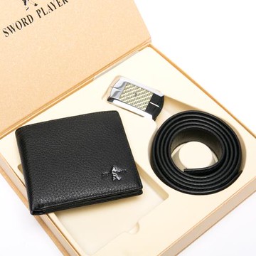 SWORD PLAYER - 莎普爾金編款真皮皮帶+10卡2照皮夾禮盒組