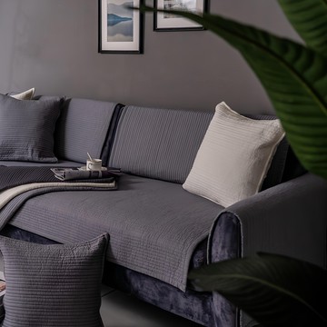 好物良品 清新系列 全棉立體刺繡防滑沙發墊組合  雅純深灰  靠背巾(70 × 70cm)＋坐墊巾(90 × 180cm)