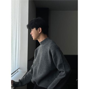 SSUMENAM「韓系簡約 半高領」秋冬季針織毛衣男寬松休閑打底衫