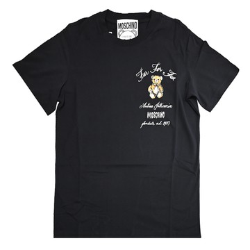 MOSCHINO Antica Pellicceria 品牌小熊插畫棉質短T恤.黑