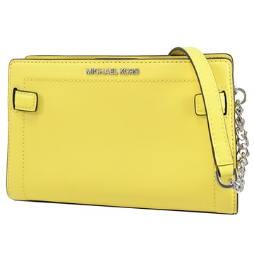 MICHAEL KORS RAYNE 防刮皮革風琴肩斜鍊包.太陽黃