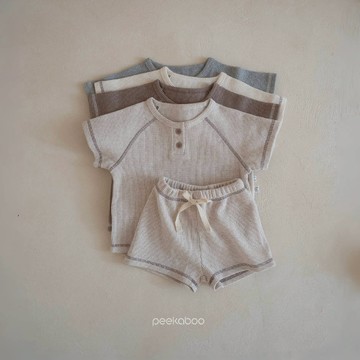 Peekaboo 反車線華夫格兒童套裝【現貨+預購】寶寶套裝 兒童上衣 兒童短褲 嬰兒套裝 女童套裝 韓國童裝