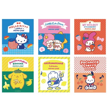 小禮堂 Sanrio 三麗鷗 迷你方形便條本 100枚入 (復古水果款) Kitty 美樂蒂 布丁狗