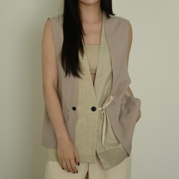 色調整合-層次拼接背心-米色