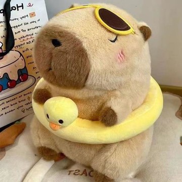 夏日沙灘卡皮巴拉公仔毛絨玩具水豚玩偶可愛布娃娃送男女生日禮物