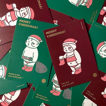 cheeky cheeky 厚面子 Merry Cheekmas 聖誕卡 燙金 信封 貼紙