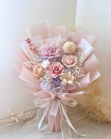 永生玫瑰花束-柔粉薰衣l 粉色永生玫瑰 粉紫色花束 情人節花束