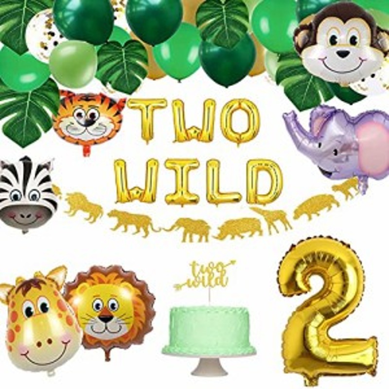 ジャングルテーマ 2つの野生の誕生日パーティーデコレーション ジャングル2歳の誕生日パーティー用品キット 動物の頭のホイルバルーンと2 通販  LINEポイント最大4.0%GET | LINEショッピング