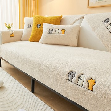Mini嚴選 羊羔絨保暖防滑貓爪沙發墊 3人座墊 CN0485-W-3  米白色  180 x 70cm