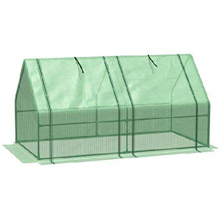Outsunny 9' x 3' x 3' Portable Mini Greenhouse Outdoor Garden with Large Zipper Doors and Water UV PE Cover, Green