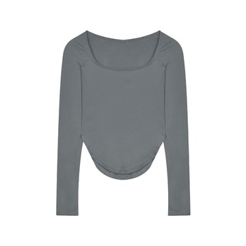 短款緊身修身純色長袖U型領T恤女春秋季新款內搭打底衫ins潮