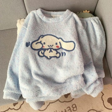 卡通可愛半邊絨玉桂狗睡衣女秋冬季新款ins甜美兩件套外穿家居服女生睡衣 可愛睡衣 卡通睡衣 居家睡衣  休閒睡衣 寬鬆睡