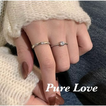 Pure Love樂芙 /正韓 銀飾【S925純銀】R0808簡約通體純銀閃亮素圈鋯石開口可調式戒指 / 銀