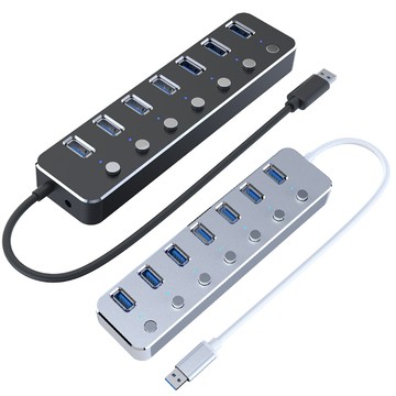 易控王 USB HUB 黑色 USB集線器 分線器 延長線 USB3.0 7孔獨立開關 OTG 鋁合金(40-728K)