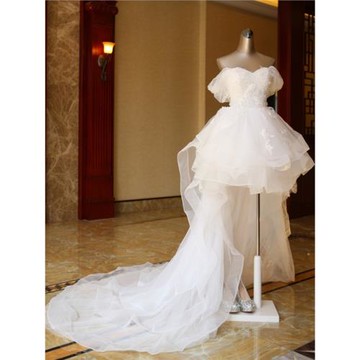 女神范 海邊度假外景旅拍影樓前短后長拖尾新娘婚紗禮服批發 998