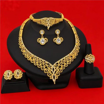 2025歐美高端潮流鍍金鑲鉆項鏈耳環珠寶首飾非洲女性時尚派對配飾