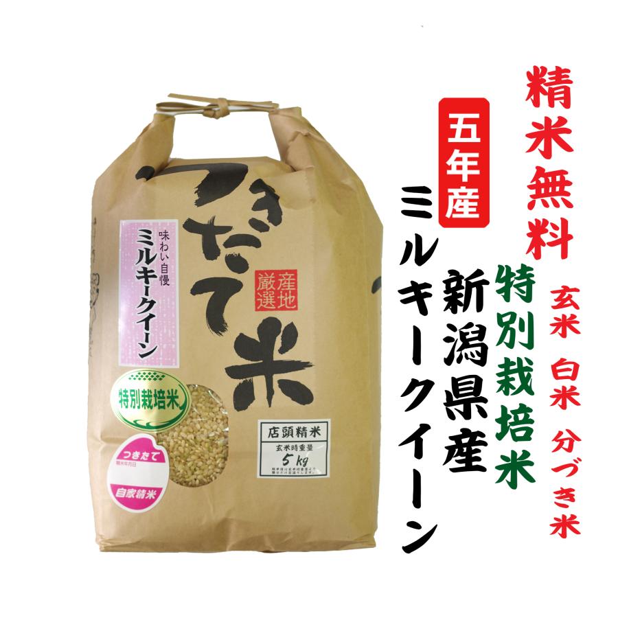 新米5年産 ミルキークイーン 新潟県産 特別栽培米 玄米5Kg 白米・７分づき・５分づき・３分づき・玄米・精米無料