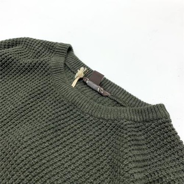深綠重磅粗針毛衣男阿美咔嘰圓領套頭全棉毛衫日系復古寬松毛線衣