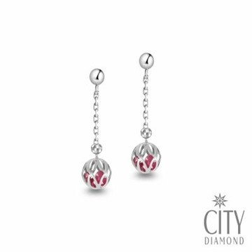 【City Diamond 引雅】18K 日本 紅寶石 40分 熱氣球 白K金 長掛 耳環(東京Yuki系列)