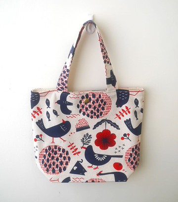 輕鬆散步小手提包/午餐包/散步包/飲料提袋=北歐風花鳥=共3色