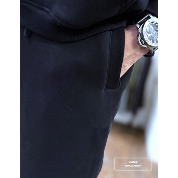 E7th.厚磅全素面抽繩刷毛棉寬褲(E7JK24082510)-黑 日系休閒 街頭潮流  極簡實穿 山系穿搭 輕街風