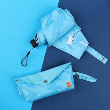 【rento】 MINI不鏽鋼黑膠晴雨傘-仰望星空 (藍綠)