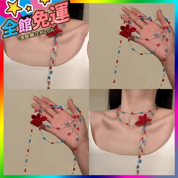 🌸台灣出貨🌸 薔薇傢原創【春之靈韻】春夏季明媚花朵項鏈紅藍串珠choker鎖骨鏈 🥇滿額免運🥇X370-11-A