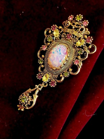 vintage jewelry Sarah cov 伯爵夫人粉紅色仿蛋白石吊墜 胸針