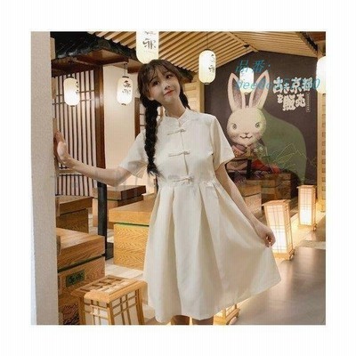 かわいい 森ガール系 2色 無地 フリーサイズ コスプレ衣装 膝丈 撮影 中華ロリータ ゆったり 大きめ 夏半袖ワンピース チャイナ風 ロリィタ服 通販 Lineポイント最大get Lineショッピング