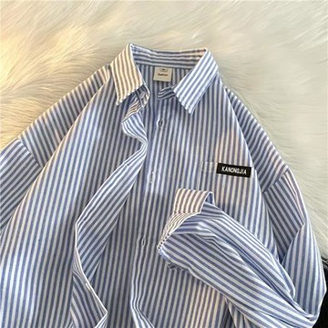 豎條紋襯衫男長袖春秋款少年感穿搭襯衣春季薄款日系復古美式外套