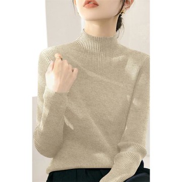 法式高級感淺色系羊毛上衣女裝冬季新款半高領修身長袖針織衫打底