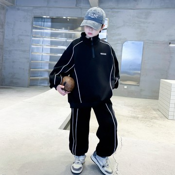 男童酷帥運動裝韓版兒童春秋款套裝中大男孩時尚立領拉鏈衛衣衛褲(鑫弘-萌寶童裝)可開發票