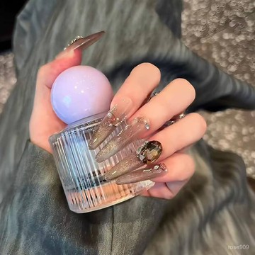 ➕最新設計款穿戴甲💅手工穿戴甲美拉德氣質法式甲片高級感貓眼韆金爆閃顯白輕奢風美甲長款穿戴甲 RLHJ