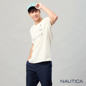 Nautica 官方旗艦 男裝 潮流大標經典LOGO純棉短袖T恤-白色