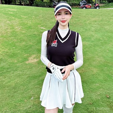 【高品質面料】秋冬新款 高爾夫毛衣 女士V領背心 保暖馬甲 時尚彈力運動裙 針織衫 馬甲背心 馬甲背心上衣 台灣出貨
