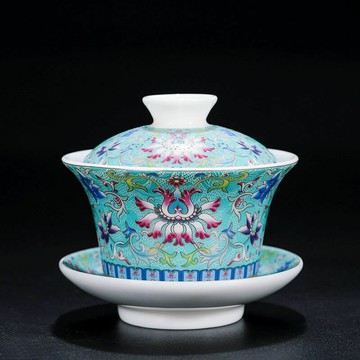 羊脂玉蓋碗 琺瑯彩三才碗白瓷功夫茶具向陽泡茶陶瓷茶碗茶杯