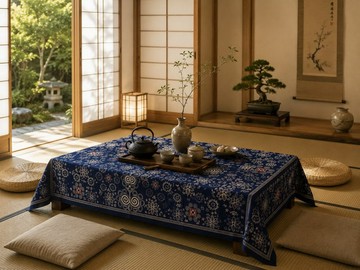 苗族靛藍蠟染桌巾 | 手工天然靛藍棉質織品