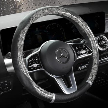 23年新款四季通用防滑耐磨透氣簡約水晶桃木拼膚感皮汽車方向盤套