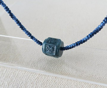 本命年【六字大明咒】牛仔藍路路通翡翠絲光編織項鍊*SA36*招財