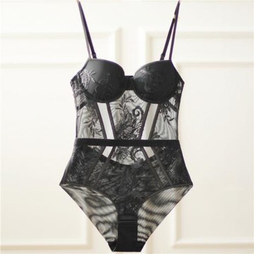 性感文胸睡衣女聚攏透視網紗誘惑睡裙內衣蕾絲連體衣刺繡美背約會